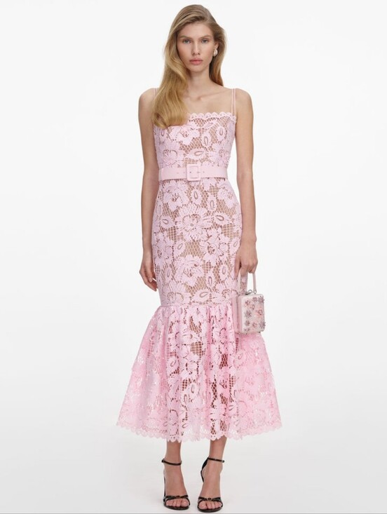 Self-Portrait Dresses & Skirts - Self Portrait Pink Crochet Lace Midi Dress